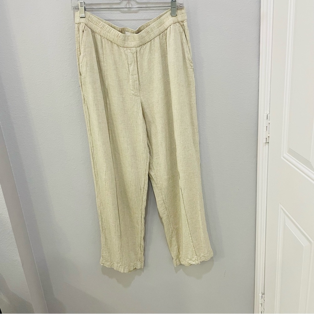 Abercrombie & Fitch Beige Linen Blend Knit Fabric Pull On Pants Womens Size L